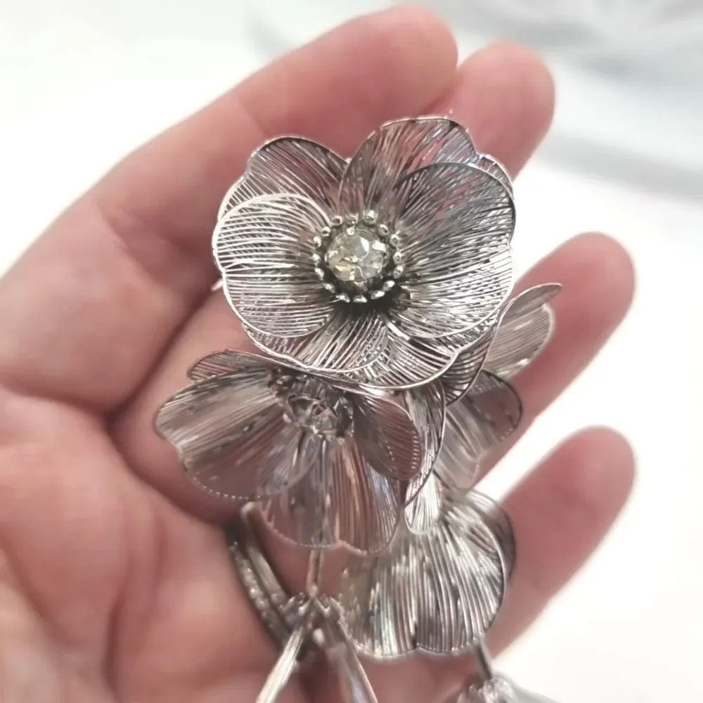 New! ZARA Silver cascading flowers earrings • NWOT
